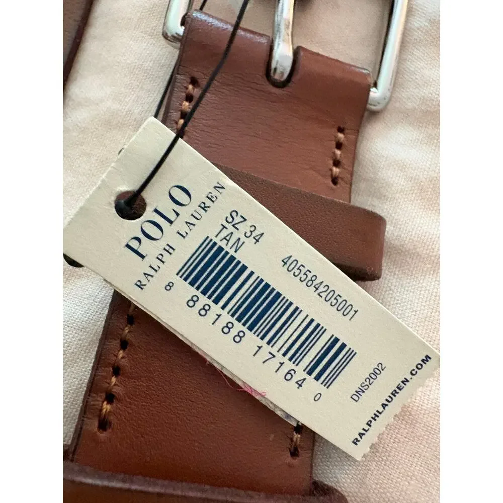 Polo Ralph Lauren Tan Leather Belt Classic Preppy Old Money Quiet Luxury Silver